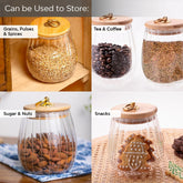Urbane Home Borosilicate Glass Jar with Bamboo Lid | Kitchen Organizer Items & Storage | Multi-utility, Leakproof, Airtight Jar for Cookies, Snacks, Tea, Coffee, Sugar | Set of 2 (680ml, 830ml)